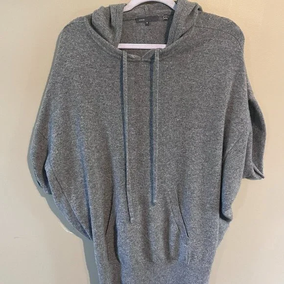 100% Cashmere Vince Short Sleeve Pull-Over Hoodie